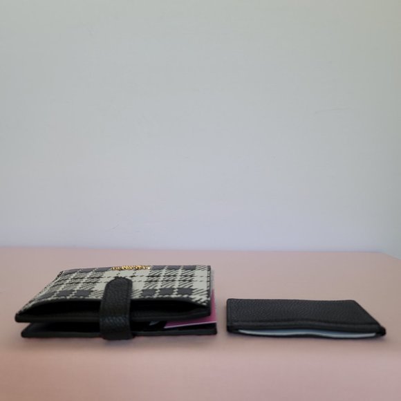 KATE SPADE Hudson SMALL Posh Plaid Embossed Pebbled Leather Bifold Wallet-Black⭐ - Picture 8 of 15